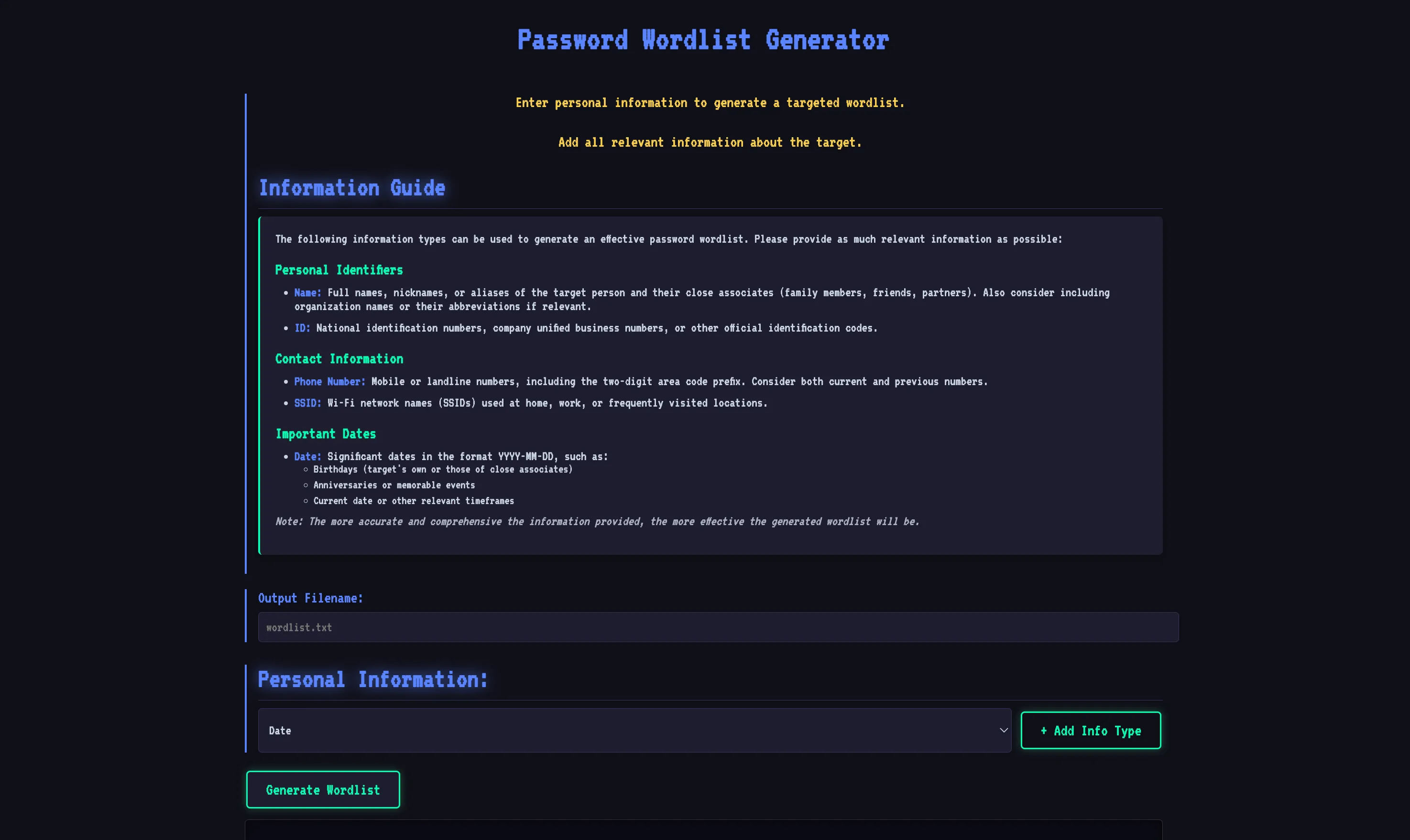 Password Wordlist Generator Screenshot